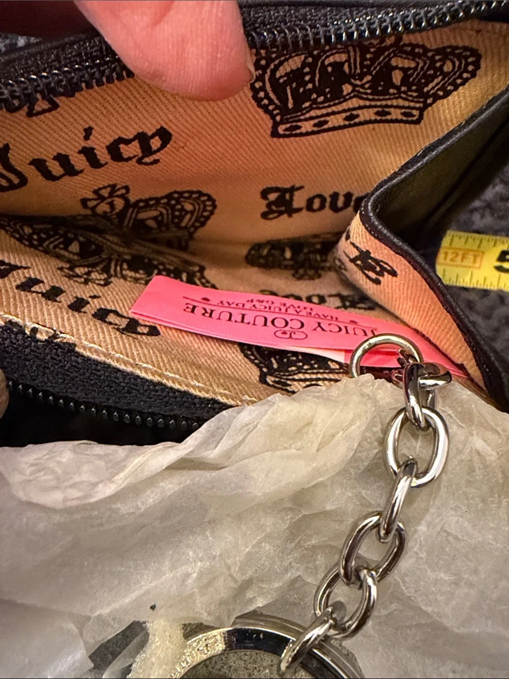 Juicy Couture Brown Suede Logo Wristlet with Gold Charm